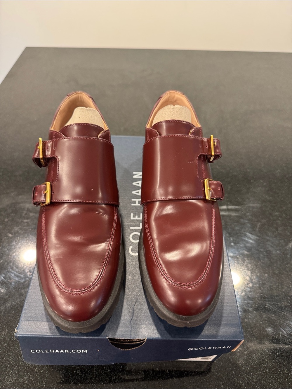 Cole Haan Greenwich Monk Oxford Women’s Maroon Leather Double Strap Shoes Sz 8.5